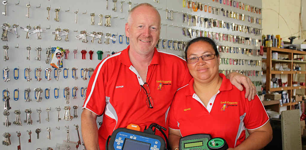 KEY TO THE HEART: Peter and his wife Heydi Blake of Lock Experts. KEY TO THE HEART: Peter and his wife Heydi Blake of Lock Experts.